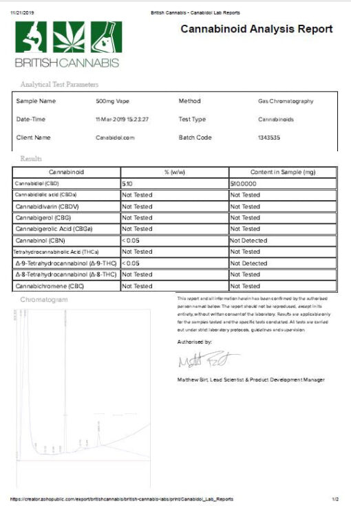 Cbd British Cannabis 500Mg 10Ml