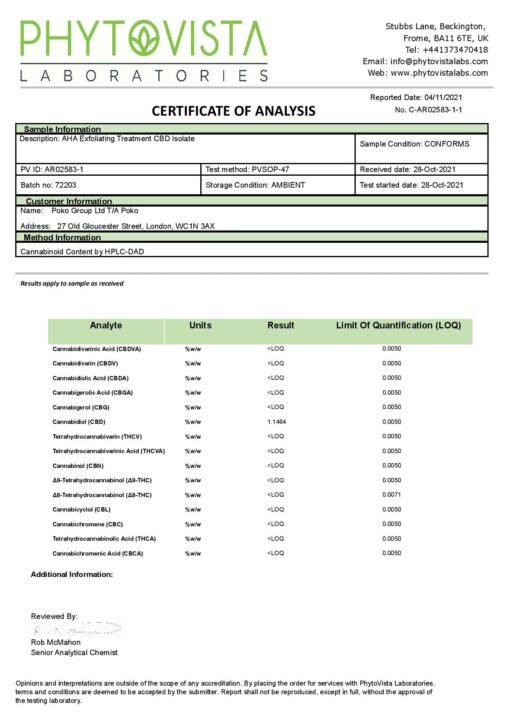 Poko 300Mg Cbd Aha Exfoliant 30Ml